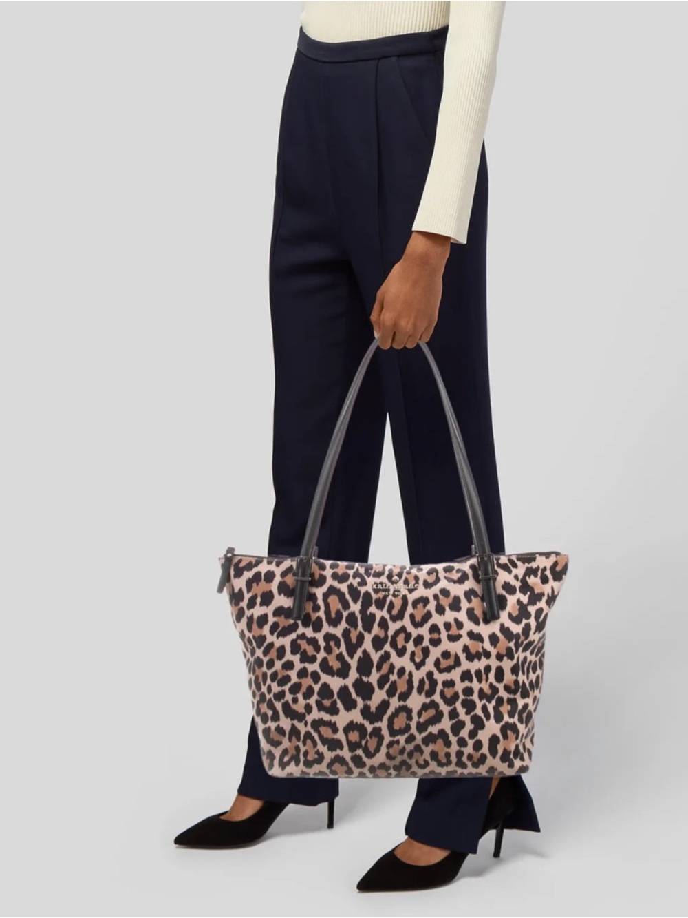 Brand New Kate Spade Watson Lane Leopard Fabric And Leather Trim Zippered Tote